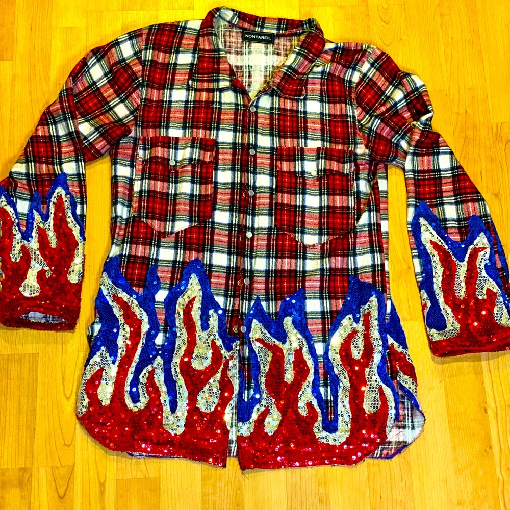 Nonpareil Plaid Sequins Flame Flannel